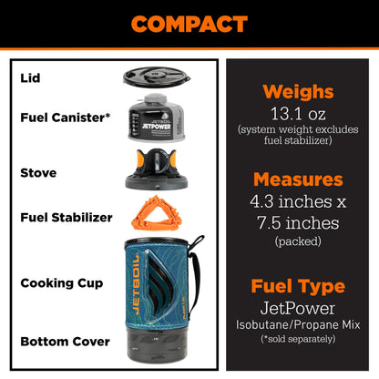 Jetboil Flash Portable Fast Boil Stove for Camping and Backpacking with 1-Step Auto Ignition, Propane/Isobutane Burner with Cooking Cup