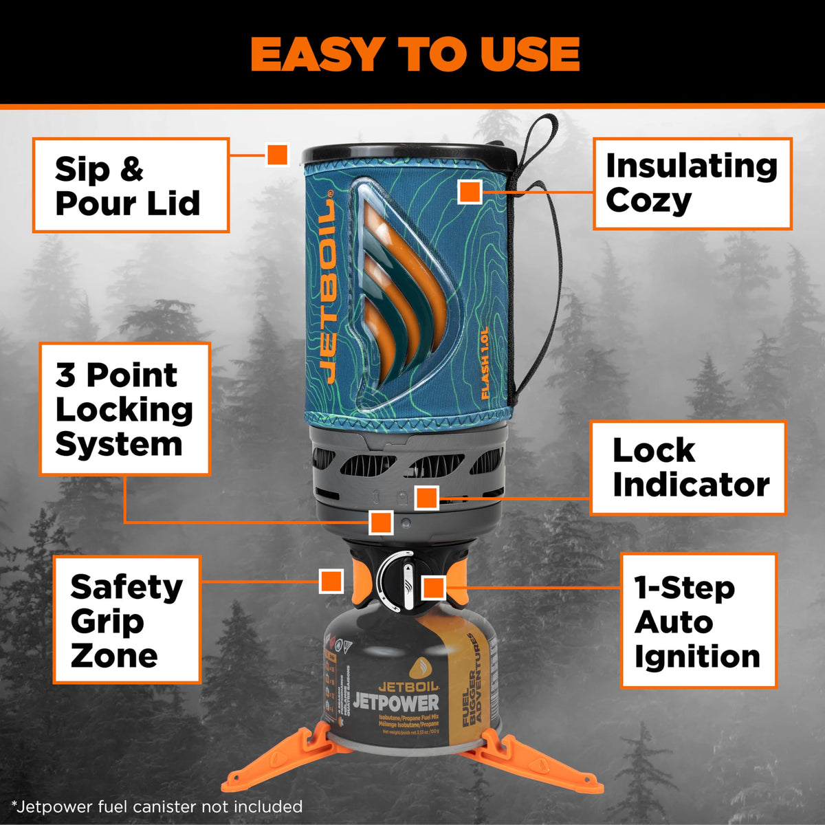 Jetboil Flash Portable Fast Boil Stove for Camping and Backpacking with 1-Step Auto Ignition, Propane/Isobutane Burner with Cooking Cup