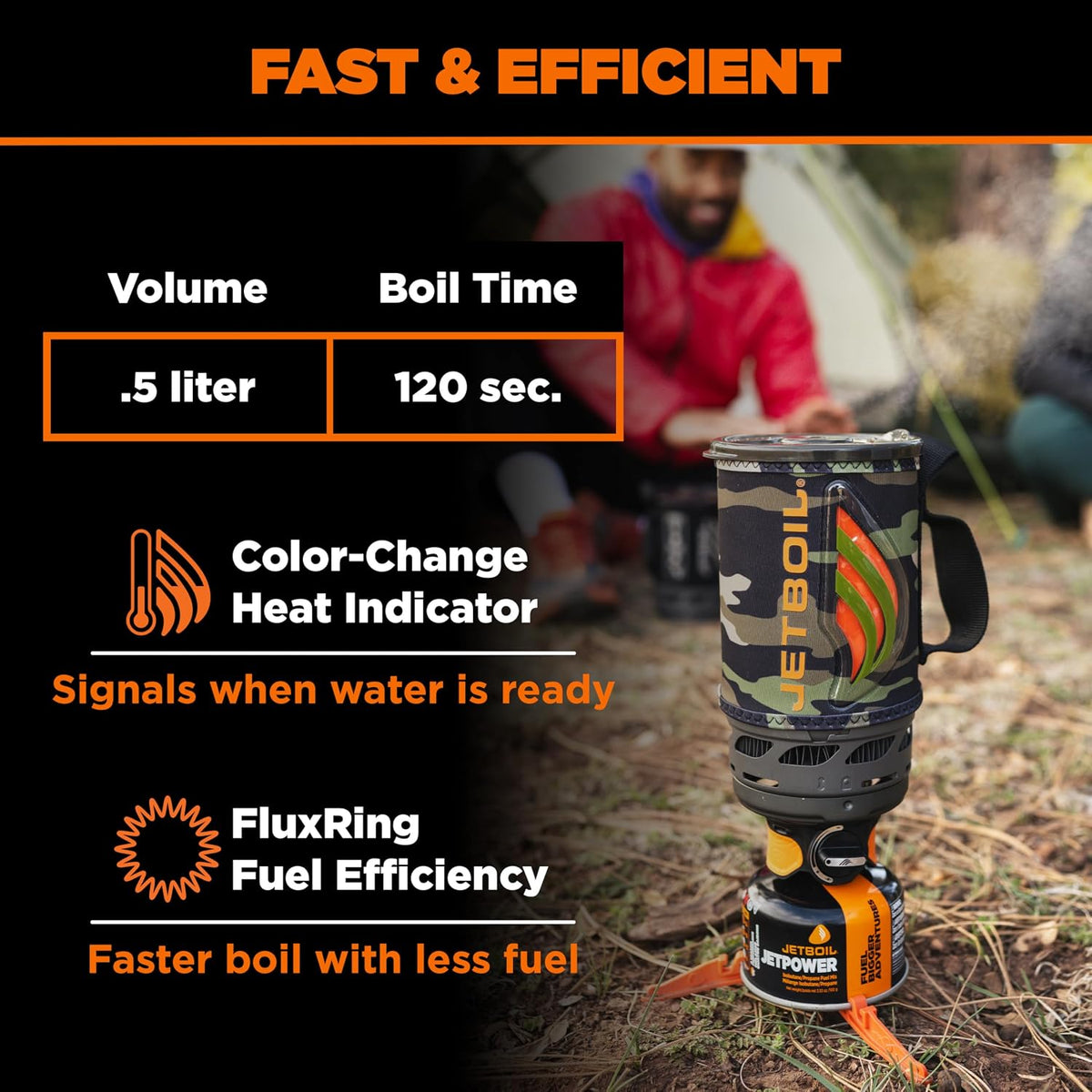 Jetboil Flash Portable Fast Boil Stove for Camping and Backpacking with 1-Step Auto Ignition, Propane/Isobutane Burner with Cooking Cup