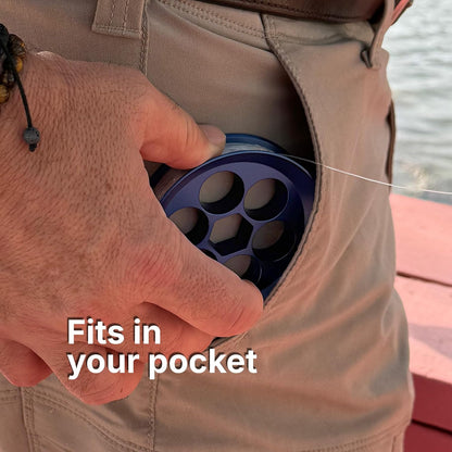 Aluminum Hand Line Reel Pocket/Travel Fishing Kit (30 lb Clear line)