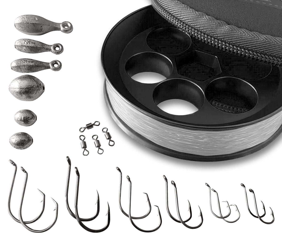 Aluminum Hand Line Reel Pocket/Travel Fishing Kit (30 lb Clear line)