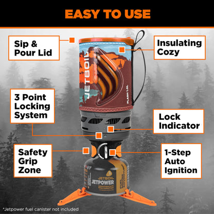 Jetboil Flash Portable Fast Boil Stove for Camping and Backpacking with 1-Step Auto Ignition, Propane/Isobutane Burner with Cooking Cup