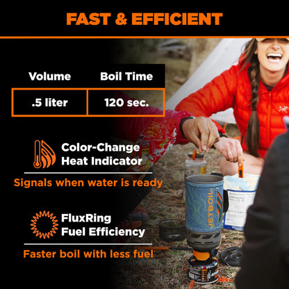 Jetboil Flash Portable Fast Boil Stove for Camping and Backpacking with 1-Step Auto Ignition, Propane/Isobutane Burner with Cooking Cup