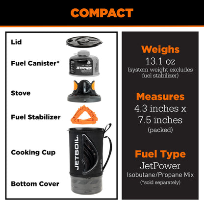 Jetboil Flash Portable Fast Boil Stove for Camping and Backpacking with 1-Step Auto Ignition, Propane/Isobutane Burner with Cooking Cup