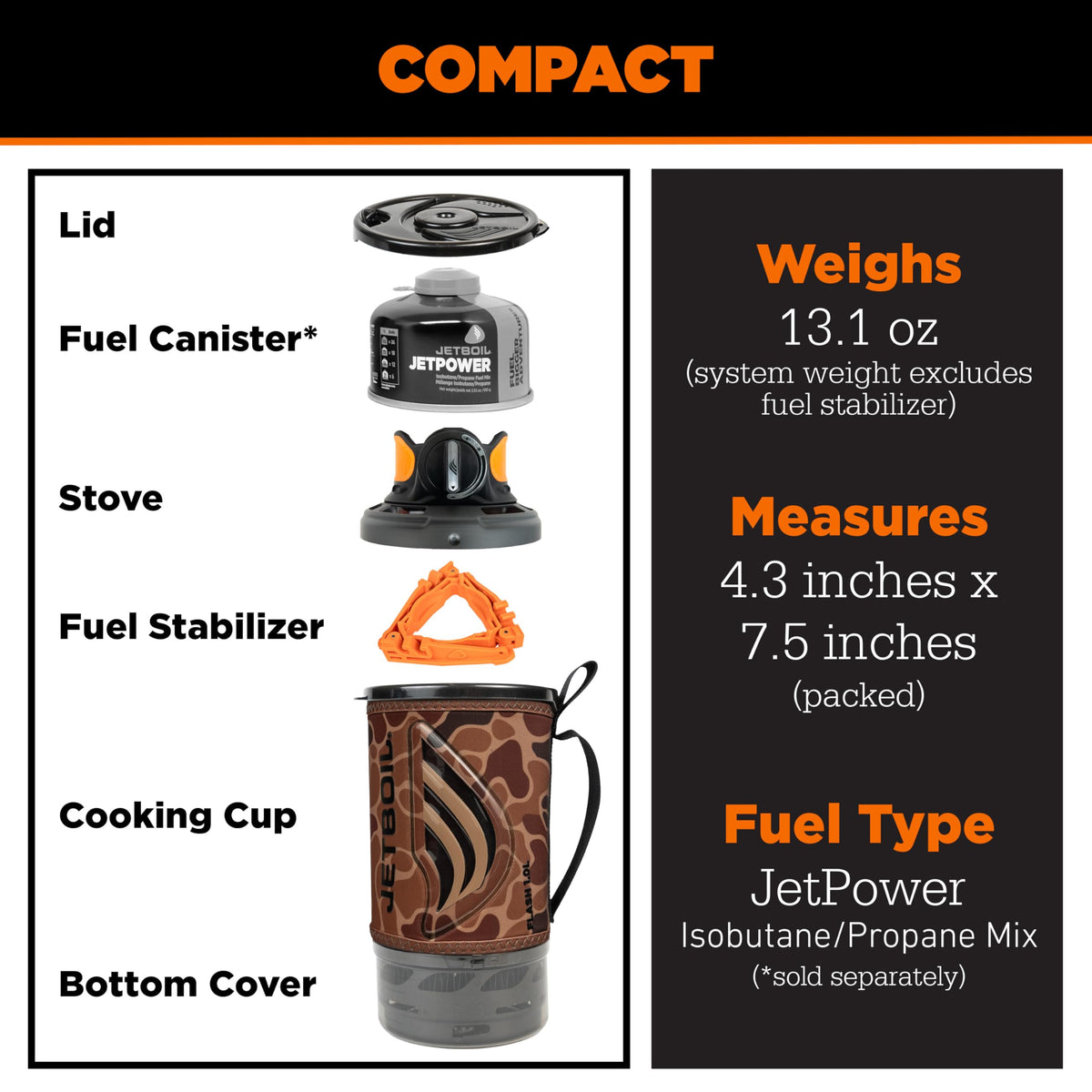 Jetboil Flash Portable Fast Boil Stove for Camping and Backpacking with 1-Step Auto Ignition, Propane/Isobutane Burner with Cooking Cup