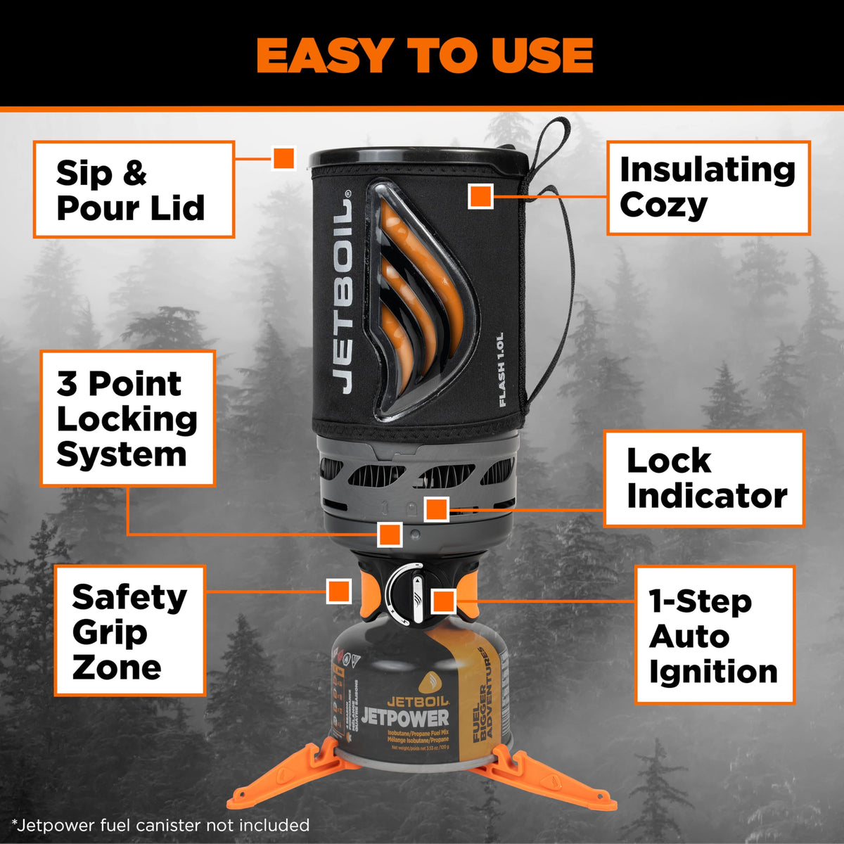 Jetboil Flash Portable Fast Boil Stove for Camping and Backpacking with 1-Step Auto Ignition, Propane/Isobutane Burner with Cooking Cup
