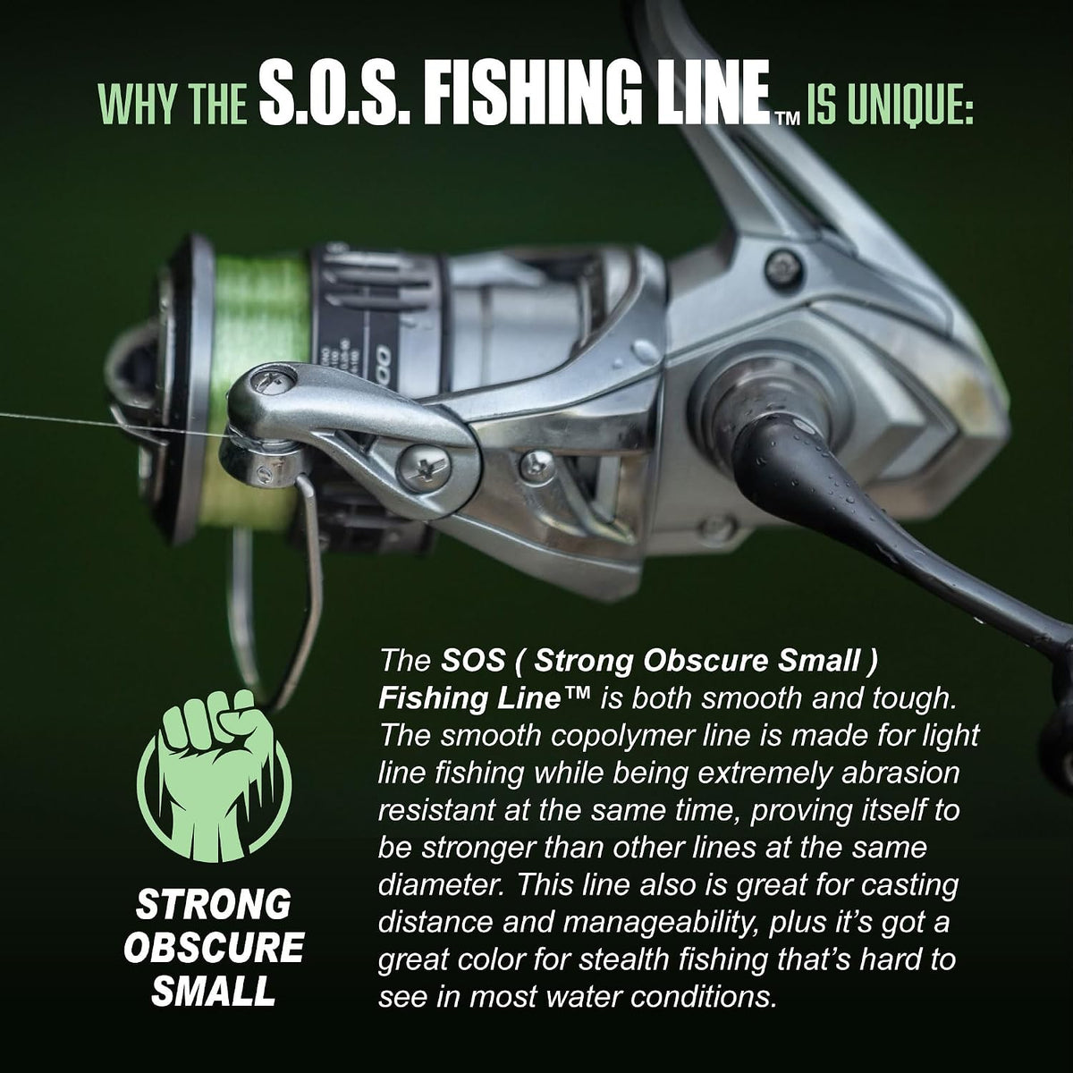 Trout Magnet Trout S.O.S. Fishing Line - 2lb Test, 350 Yard Spool, .16mm Diameter - The Strongest Light Invisible Fishing Line - Made in the USA with Smooth Copolymer for Kink-Free Tangle-Free Fishing