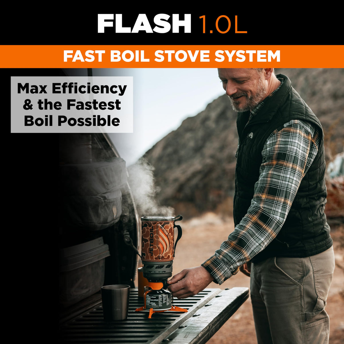 Jetboil Flash Portable Fast Boil Stove for Camping and Backpacking with 1-Step Auto Ignition, Propane/Isobutane Burner with Cooking Cup