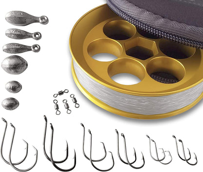 Aluminum Hand Line Reel Pocket/Travel Fishing Kit (30 lb Clear line)